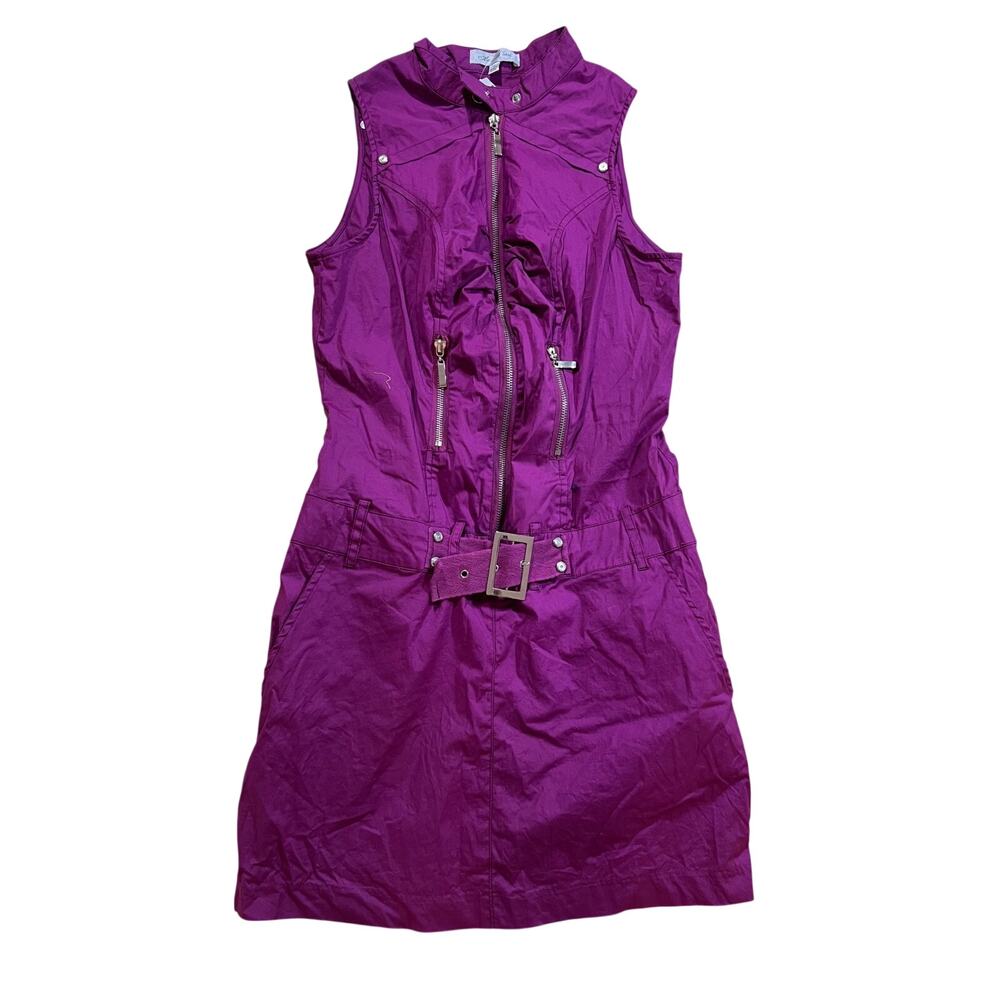 Mustard Seed Magenta Zip Front Mini Dress Women’s Size Medium Utility Style Belt